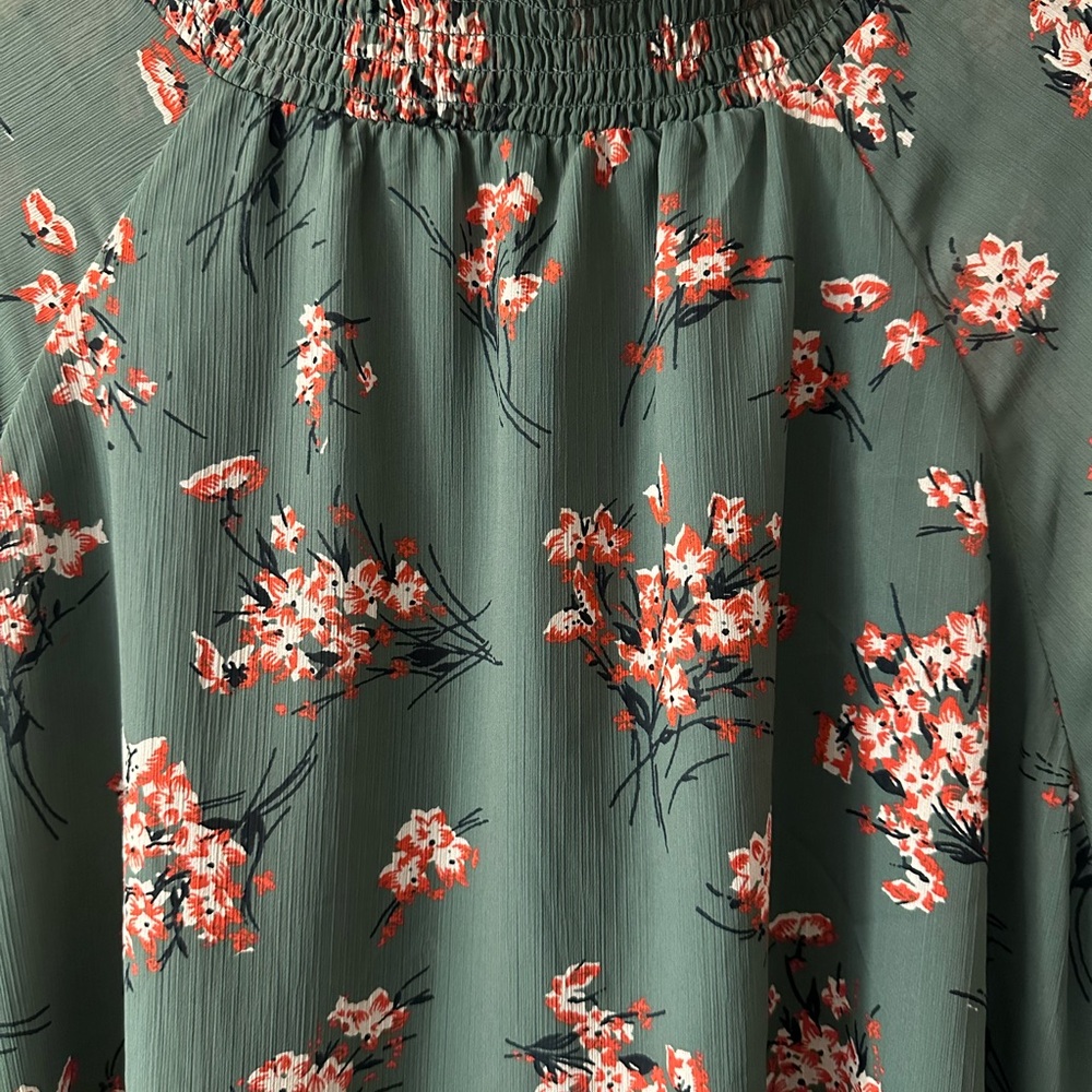 Madewell Green Mockneck Butterfly Garden Blouse - Picture 12 of 12